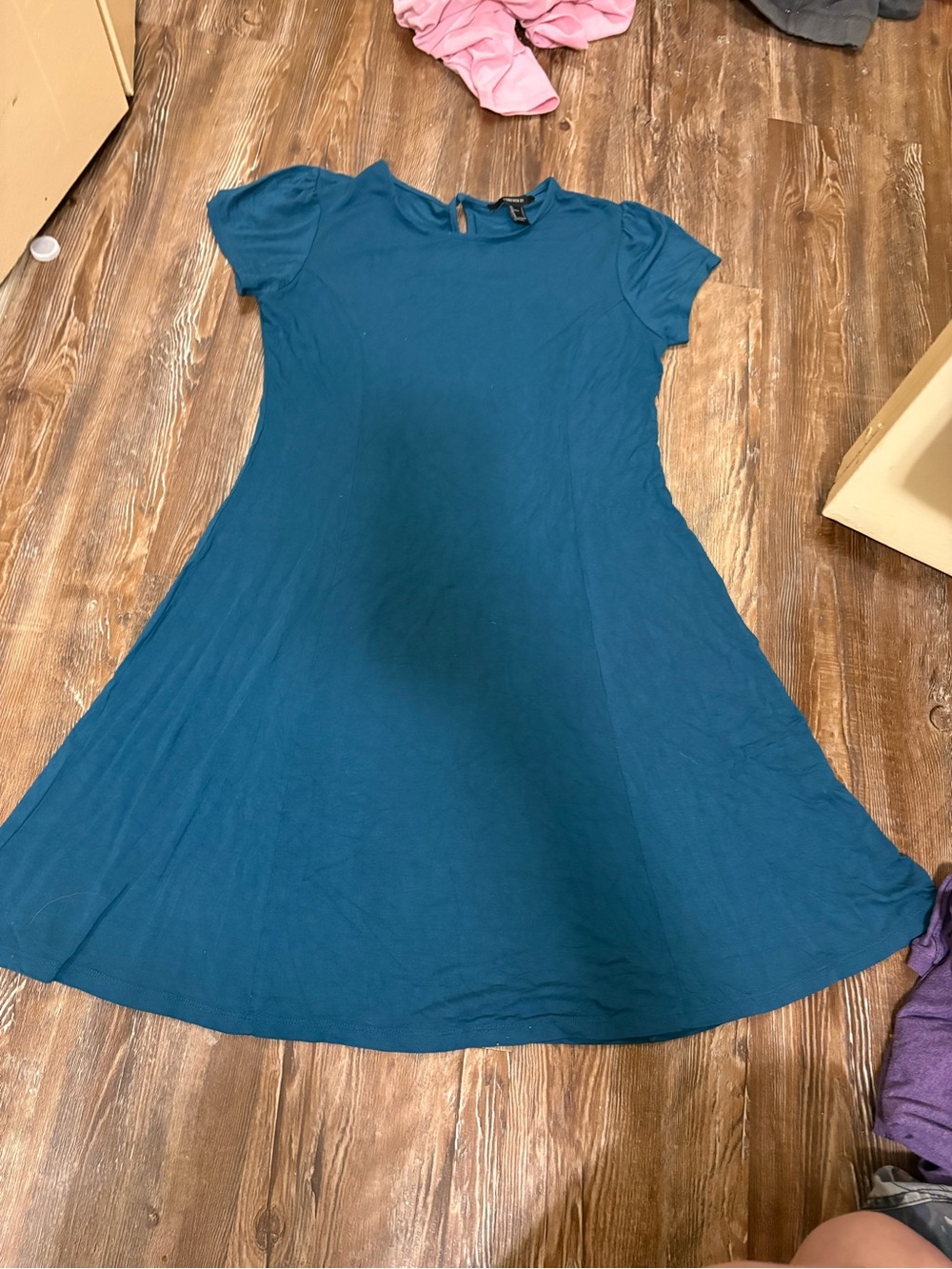 Forever 21 Teal A-Line Short Sleeve Dress